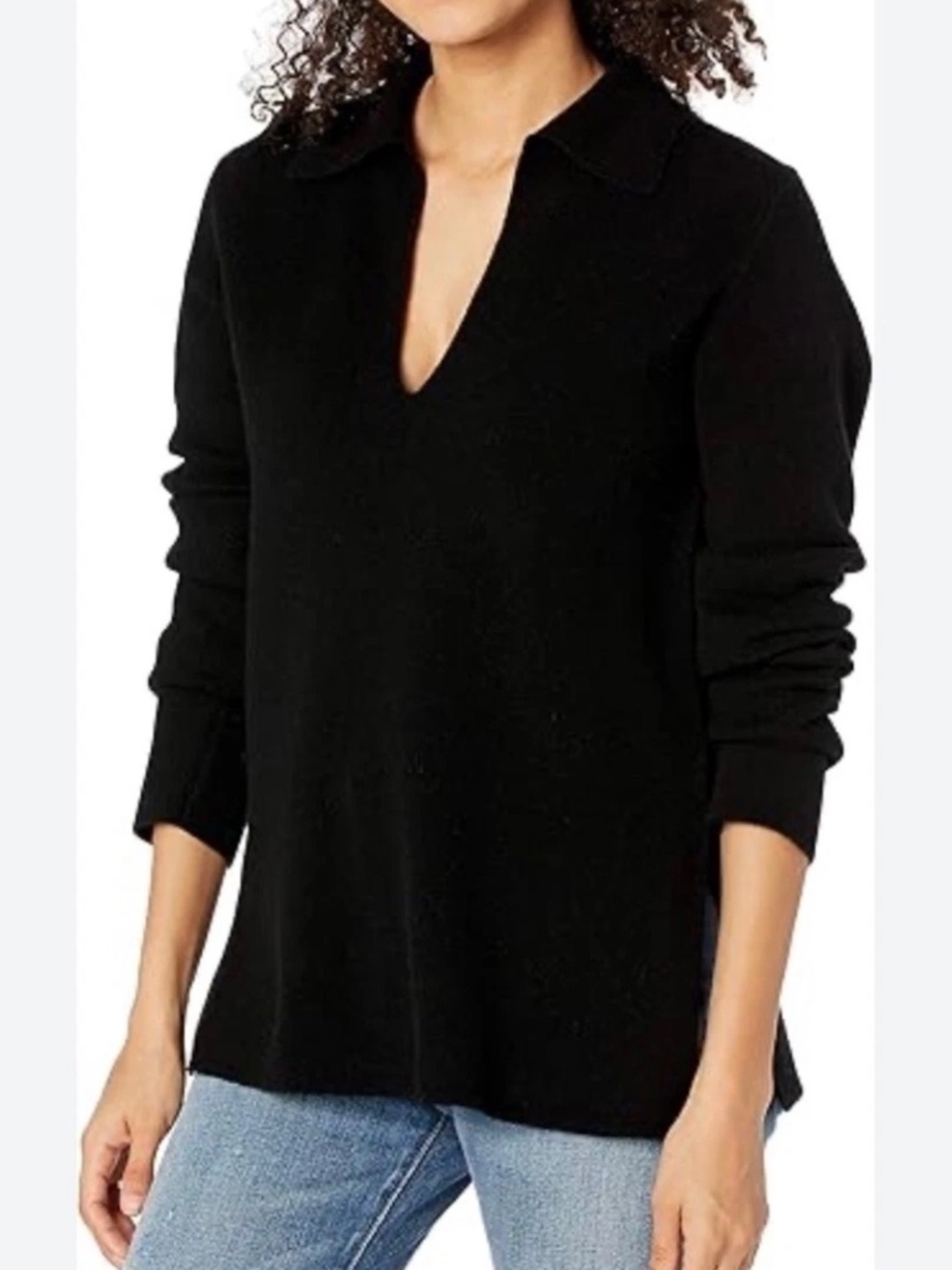 Vince Wool & Cashmere Open Neckline Polo Sweater in black